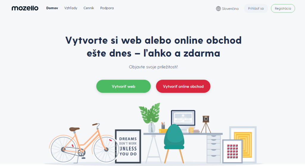 Mozello.com WYSIWYG editor webových stránok