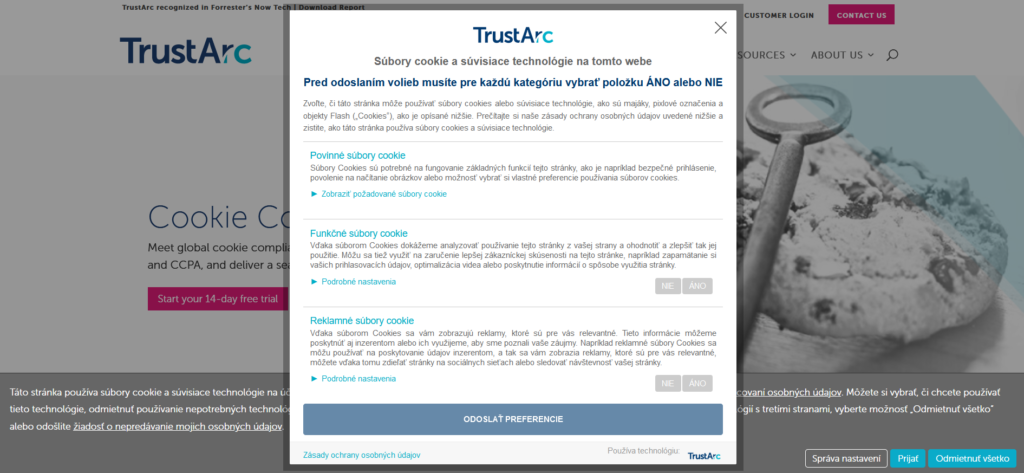TrustArc - cookie lišty 2022 - možné technické riešenia