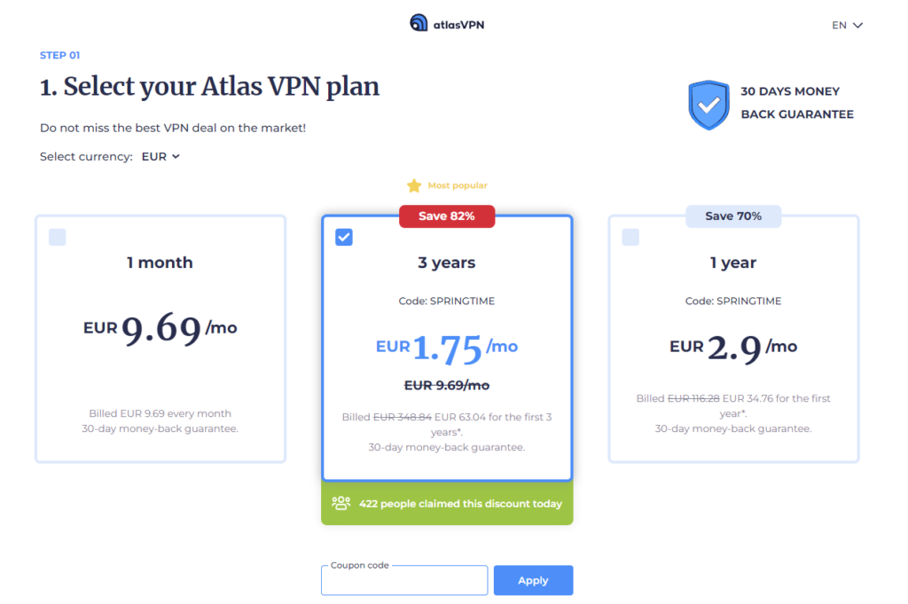 Atlas VPN Cena