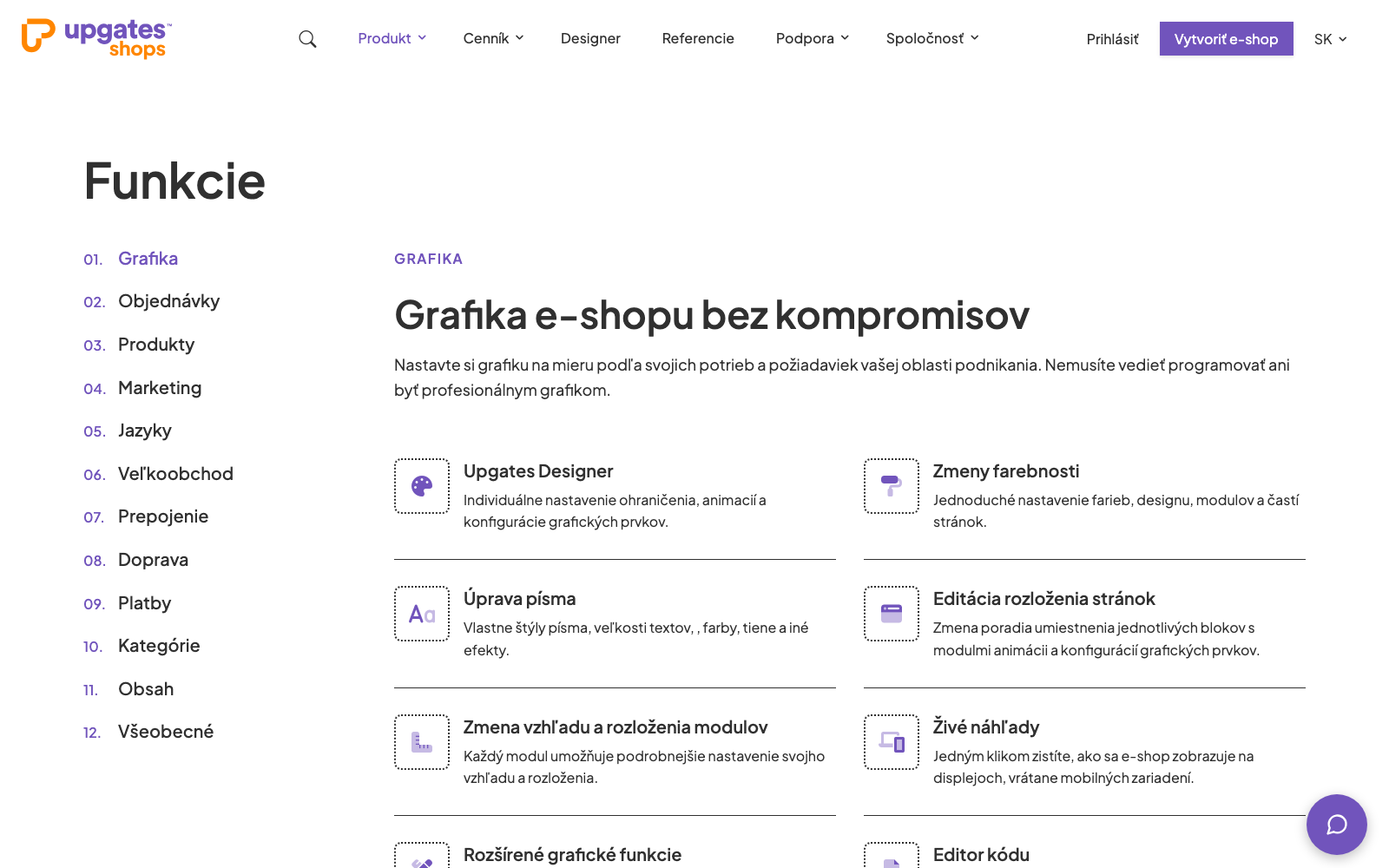 Prehľad funkcií platformy Upgates