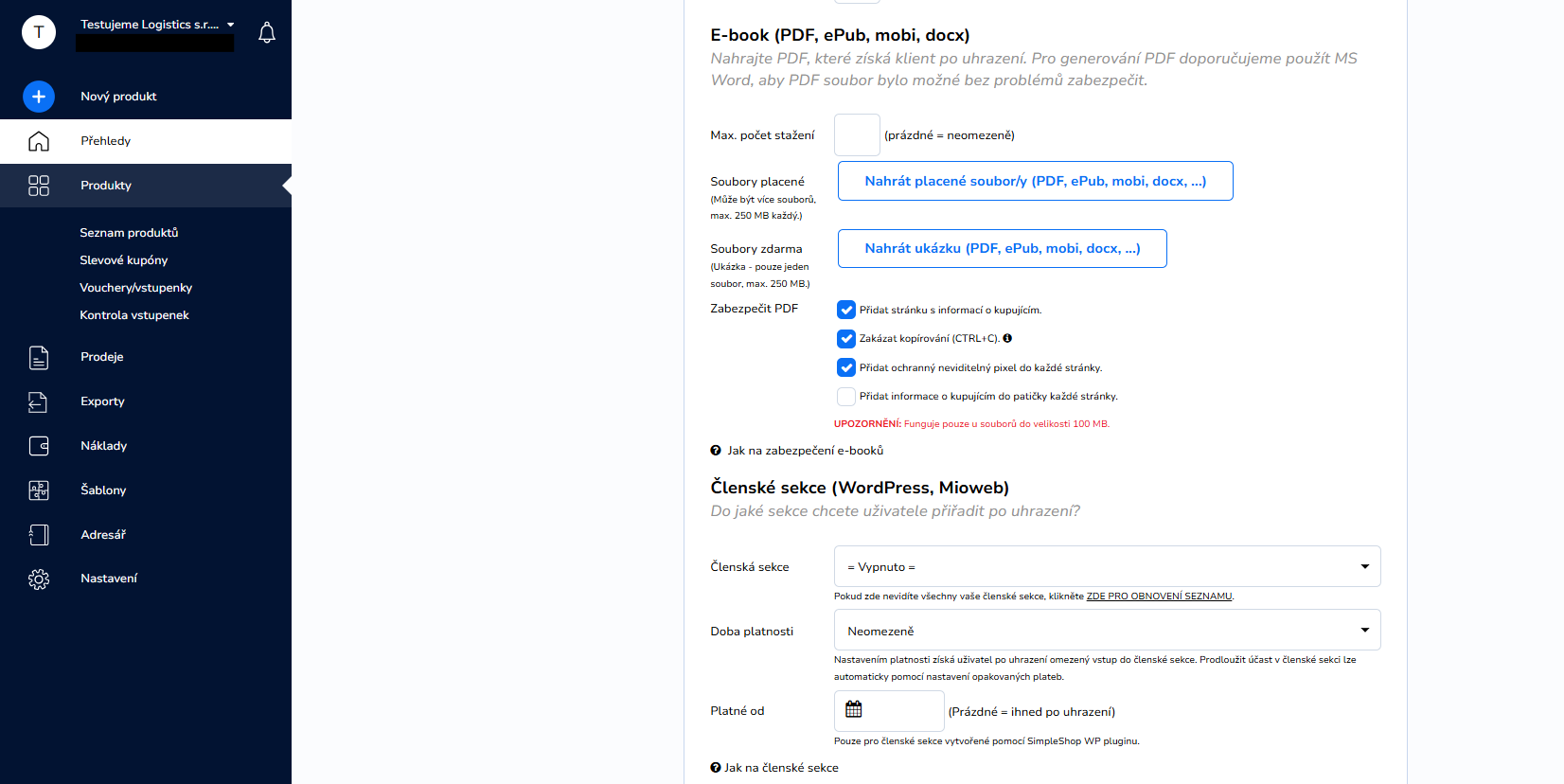 Nahratie e-booku a zabezpečenie PDF v SimpleShop